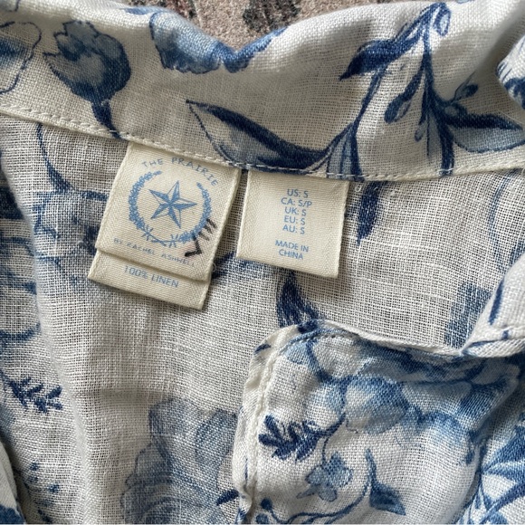 Rachel Ashwell Floral Blue White Linen Short Sleeve Button Down Small - Picture 3 of 5